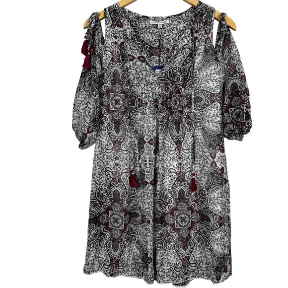 Rebecca Minkoff Multi Floral Cappy Dress Large Cold Shoulder SIze XS NWT $298 - Picture 10 of 13